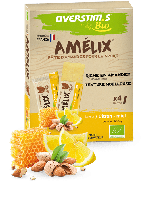 Emballage de la barre proteinée Amélix de la marque overstims