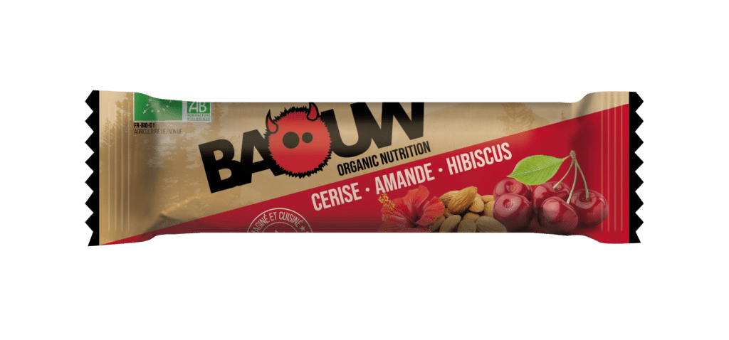 barre energétique baouw cerise, amande, hibiscus