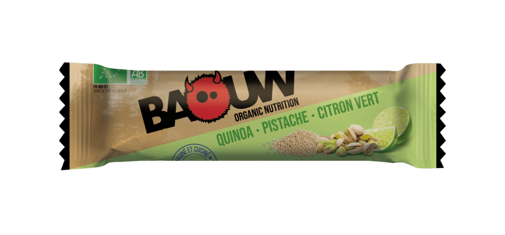 barre energétique baouw quinoa, pistache, citron vert